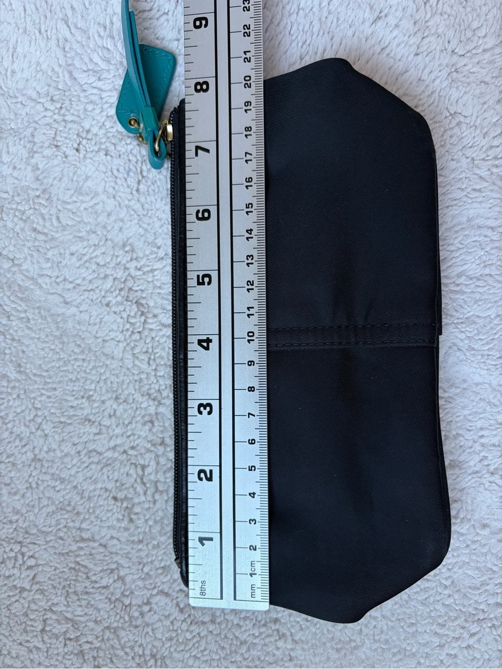 Coach Leatherwear Black Nylon Cosmetic Pouch with Teal Accent